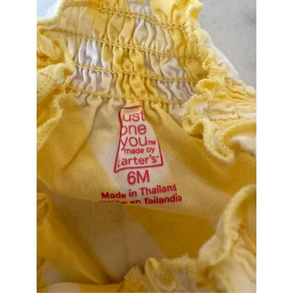 Just one you 6 month yellow white Plaid bubble Romper sunshine lemonade summer